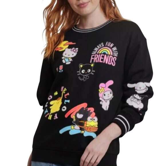 SANRIO HELLO KITTY & FRIENDS BLACK GRAPHIC SWEATSHIRT KAWAII CUTE FUN POP XL - Picture 2 of 7